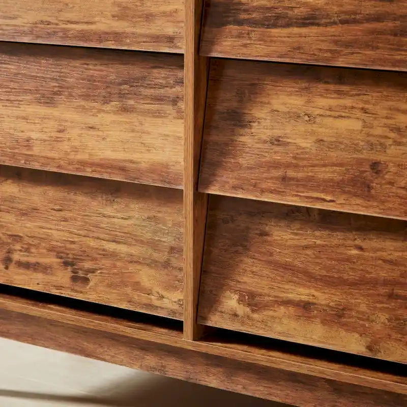 6-Drawer Double Dresser with Vintage Style and Beveled Drawer Fronts in Brown