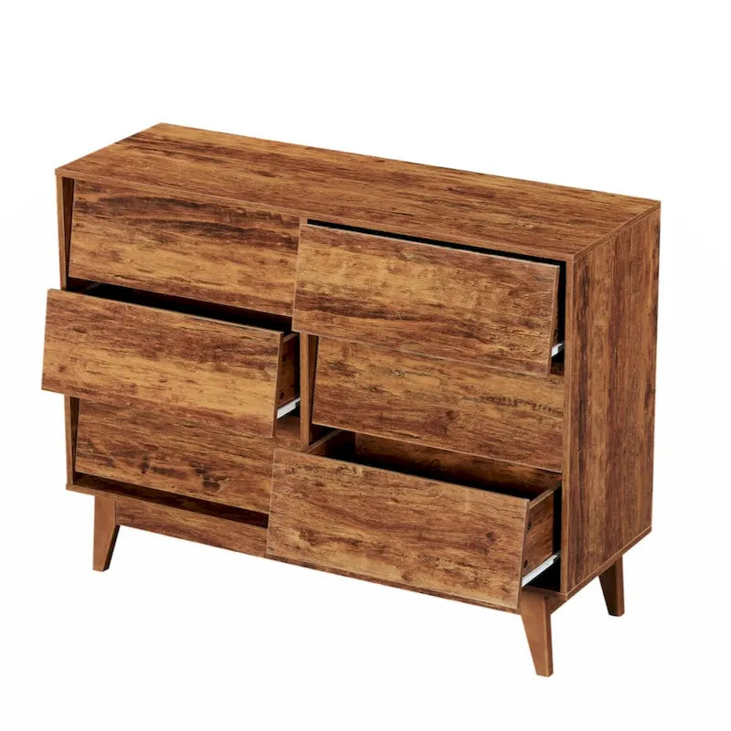 Commode double à 6 tiroirs de style vintage avec façades de tiroirs biseautées de couleur marron