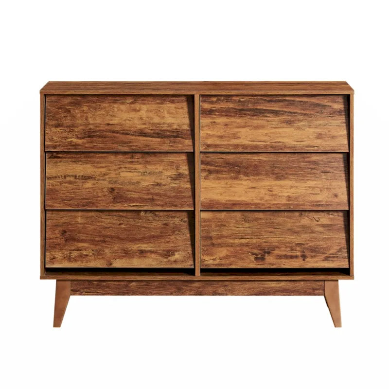 Commode double à 6 tiroirs de style vintage avec façades de tiroirs biseautées de couleur marron