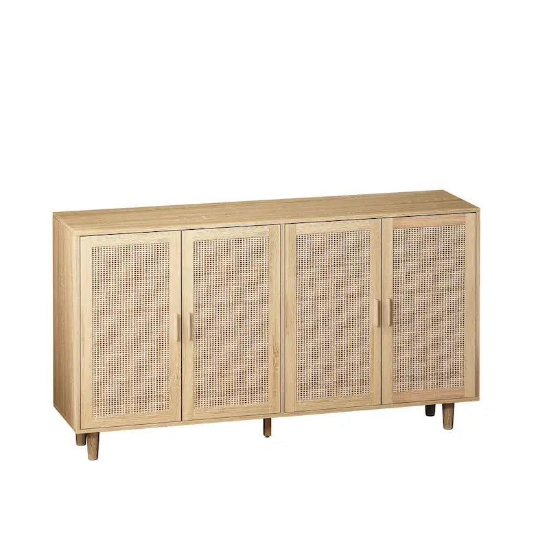 4-Door Rattan Decorative Storage Cabinet with Adjustable Shelf