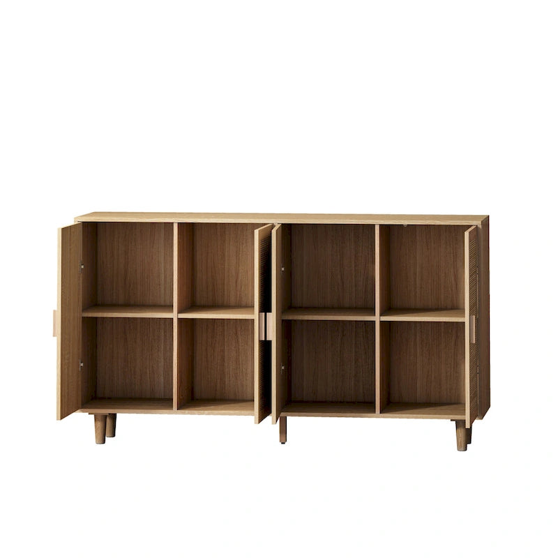 4-Door Rattan Decorative Storage Cabinet with Adjustable Shelf