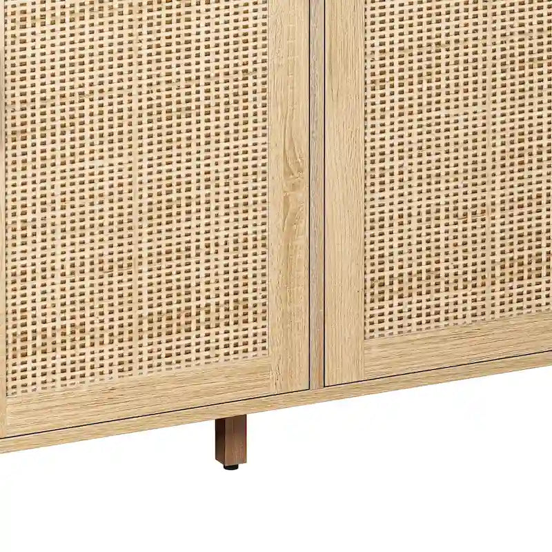 4-Door Rattan Decorative Storage Cabinet with Adjustable Shelf