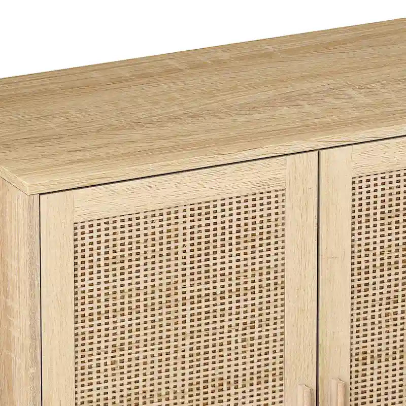 4-Door Rattan Decorative Storage Cabinet with Adjustable Shelf