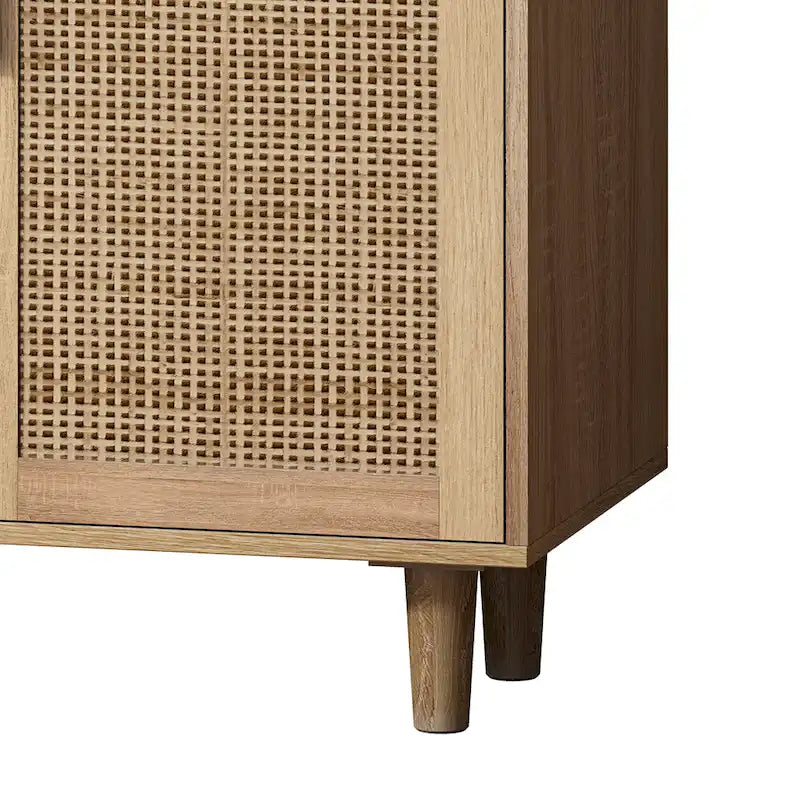 4-Door Rattan Decorative Storage Cabinet with Adjustable Shelf