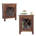 Industrial Nightstand Bedside End Table with Glass Door