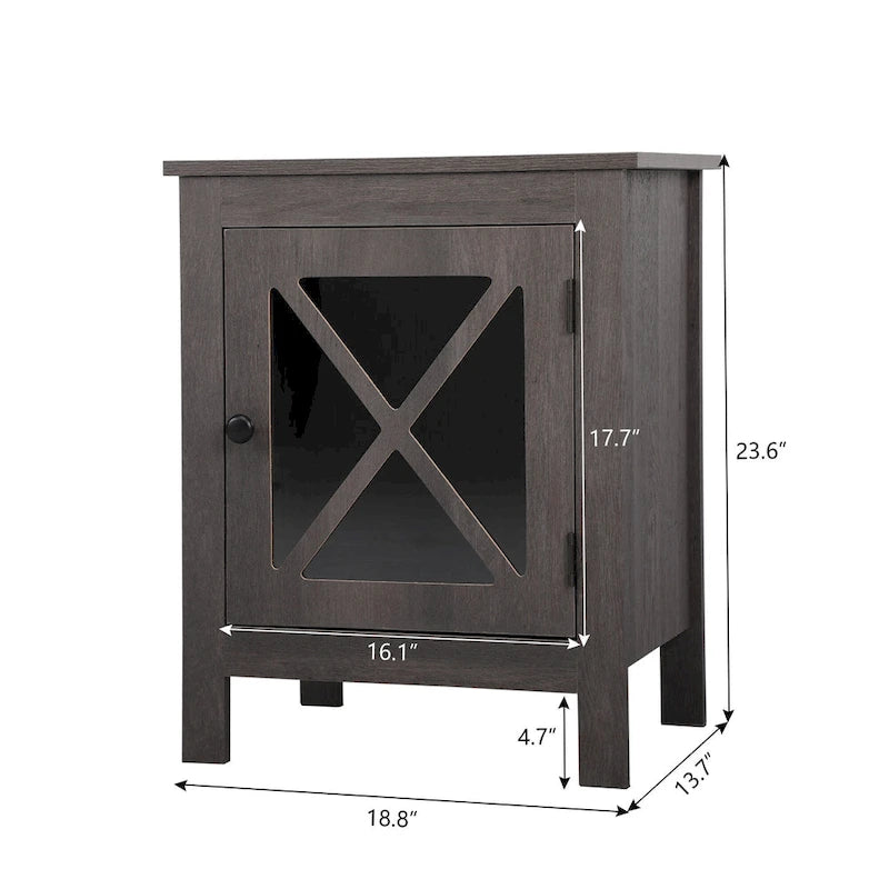Industrial Nightstand Bedside End Table with Glass Door