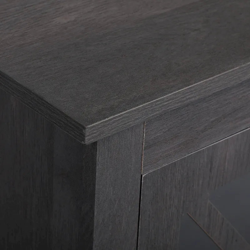 Industrial Nightstand Bedside End Table with Glass Door