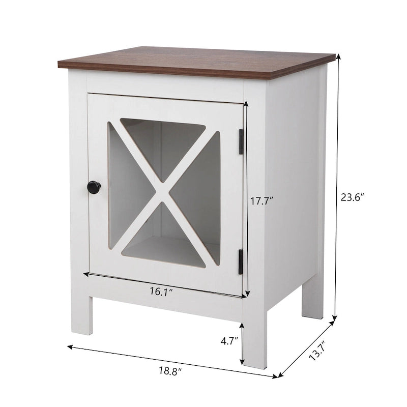 Industrial Nightstand Bedside End Table with Glass Door