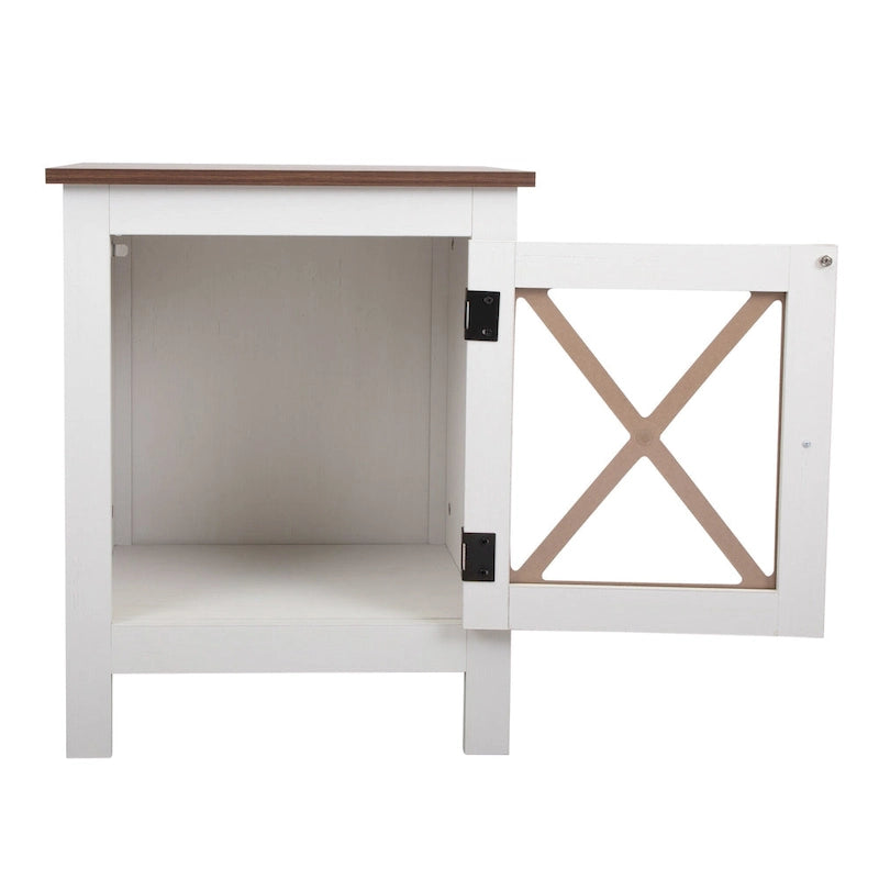 Industrial Nightstand Bedside End Table with Glass Door