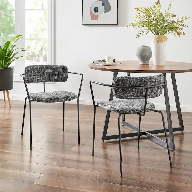 Chaise de salle à manger en tissu avec accoudoirs et structure en acier thermolaqué