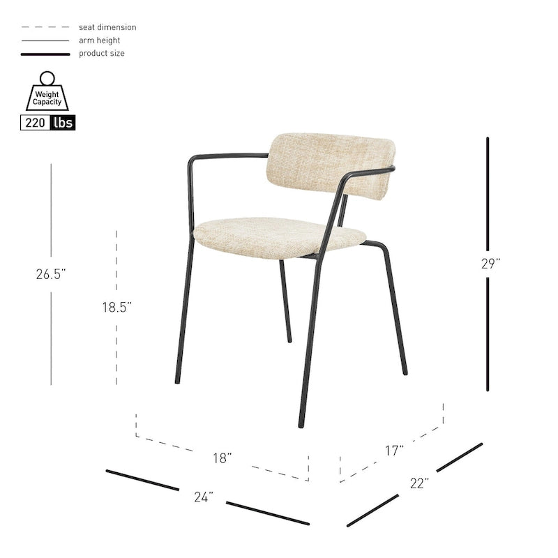 Fabric Dining Arm Chair with Powder-Coated Steel Frame
