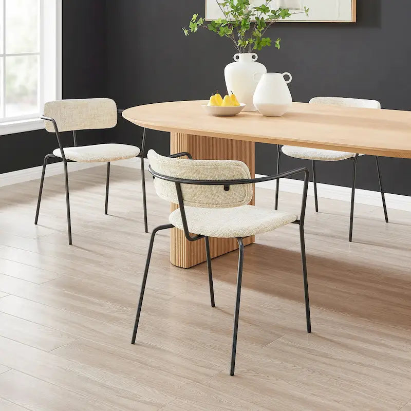 Fabric Dining Arm Chair with Powder-Coated Steel Frame