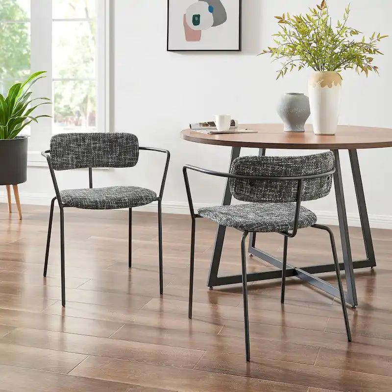 Fabric Dining Arm Chair with Powder-Coated Steel Frame