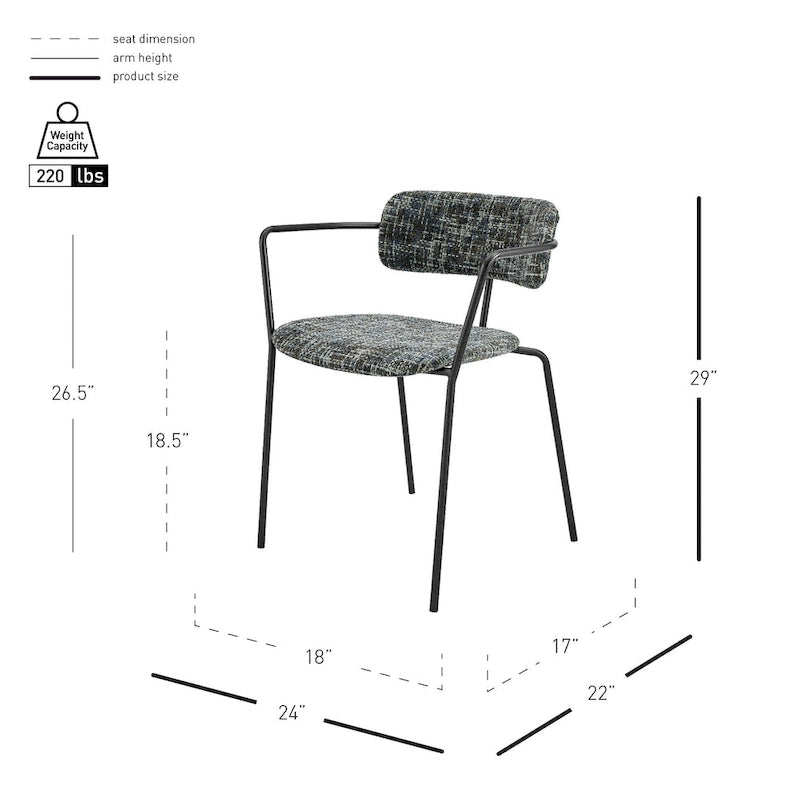 Fabric Dining Arm Chair with Powder-Coated Steel Frame