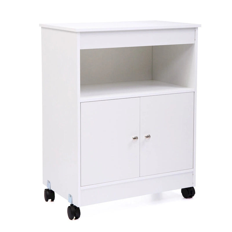 White Microwave Storage Cabinet with Universal Wheels