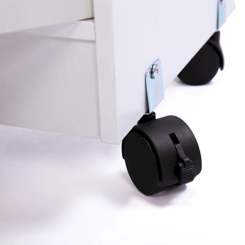 White Microwave Storage Cabinet with Universal Wheels