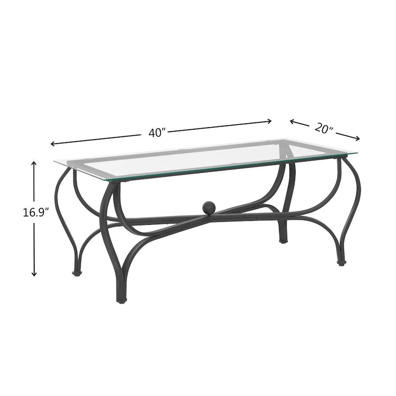 Tempered Glass Top Coffee Table with Black Curved Metal Frame
