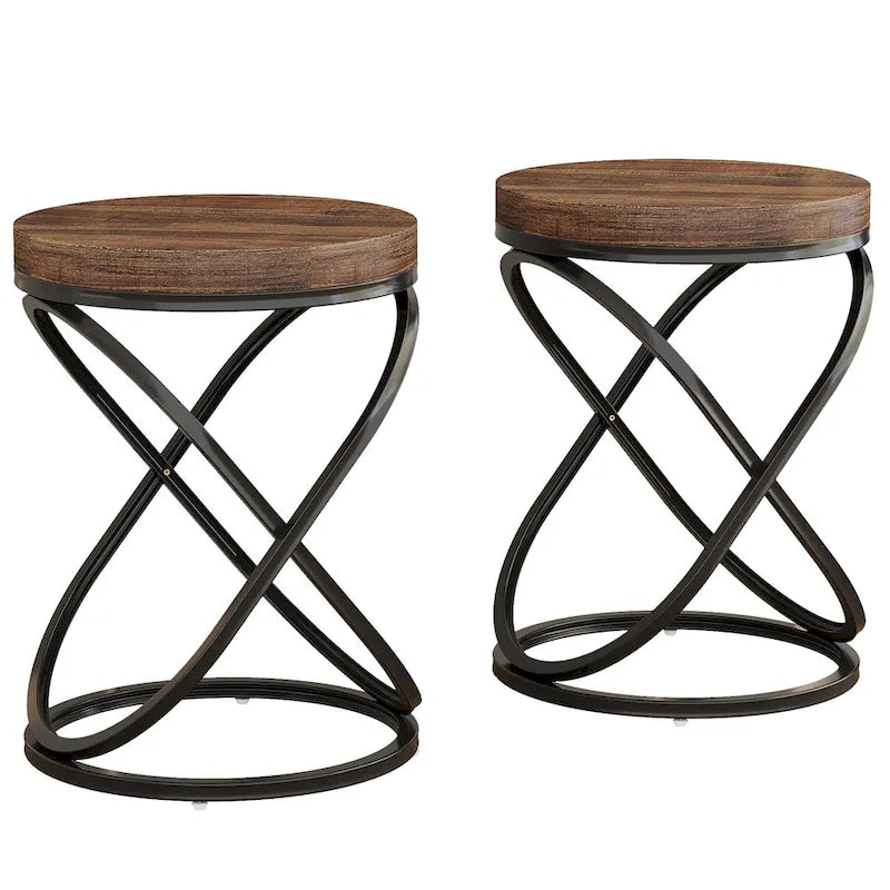 Round End Side Table with Metal Frame for Living Room
