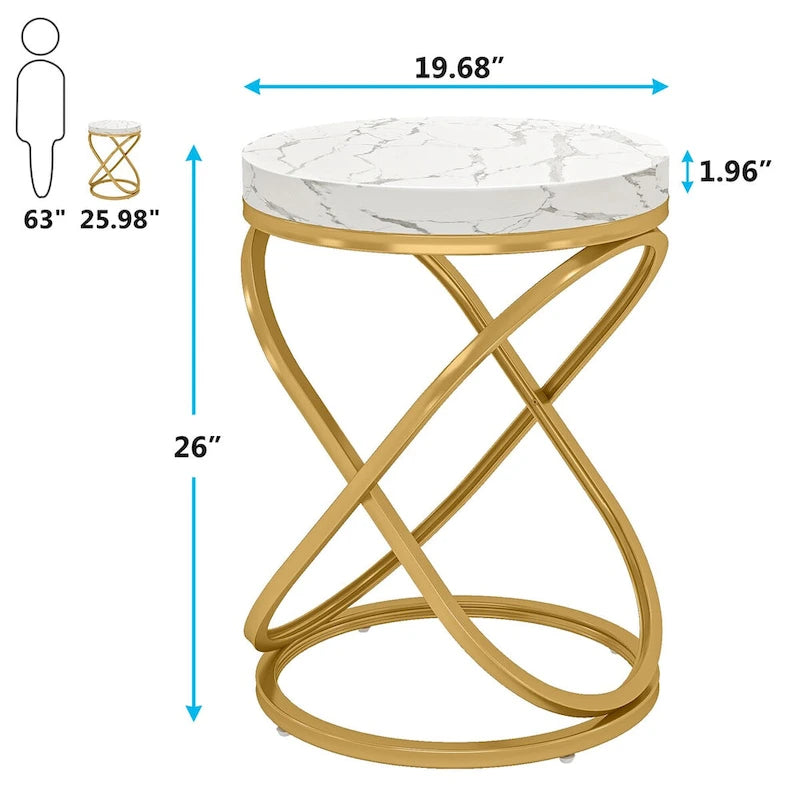 Round End Side Table with Metal Frame for Living Room