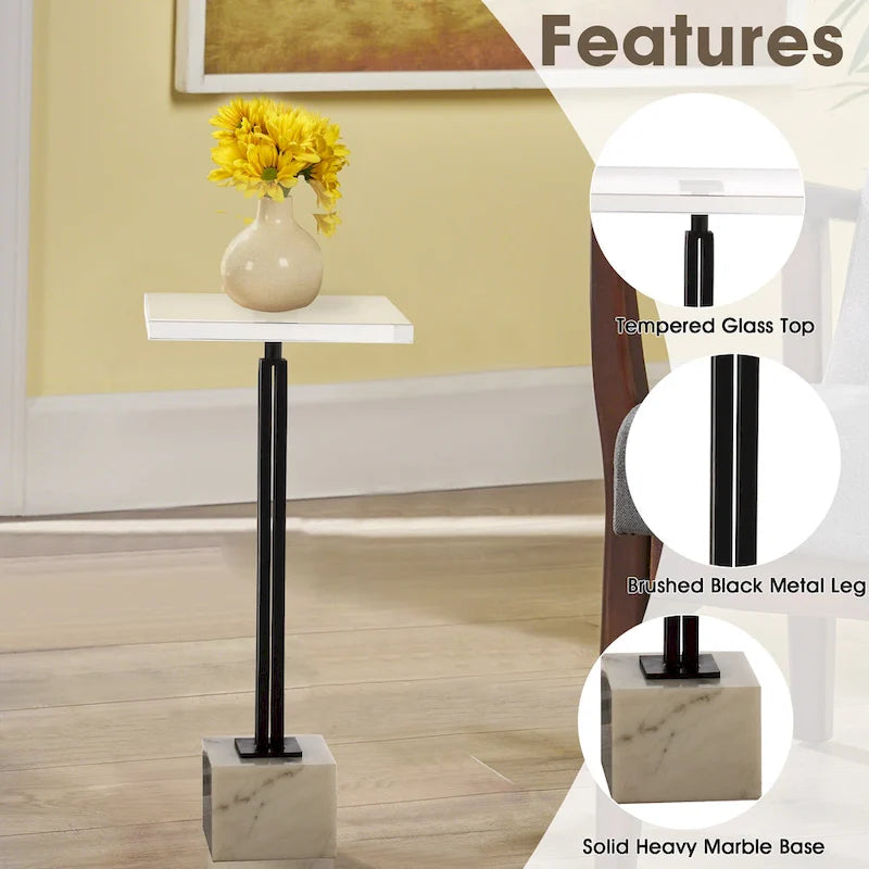 Contemporary Black Pedestal Marble Drink Table Accent Table