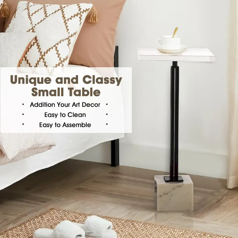 Contemporary Black Pedestal Marble Drink Table Accent Table