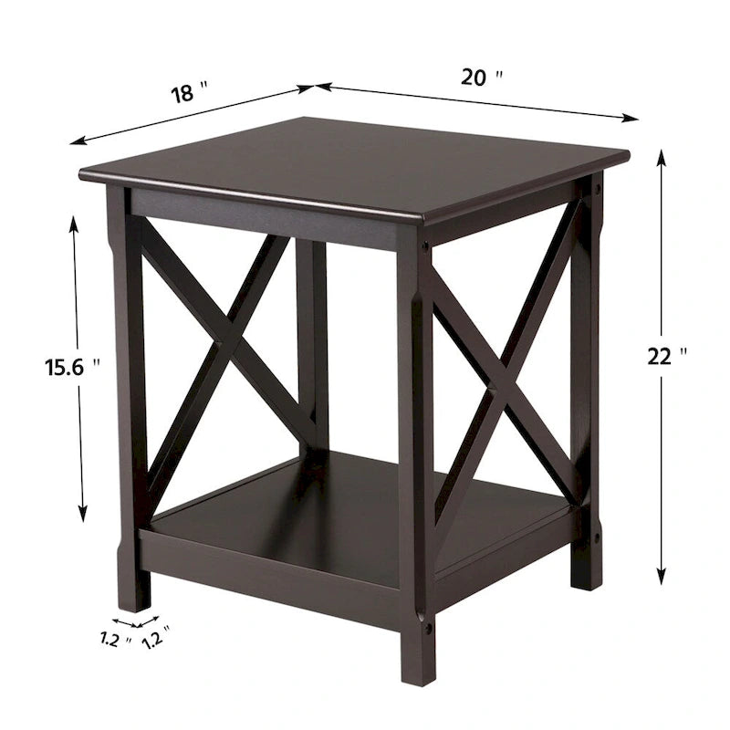 X Design Wood Coffee Side End Table with Storage Shelf