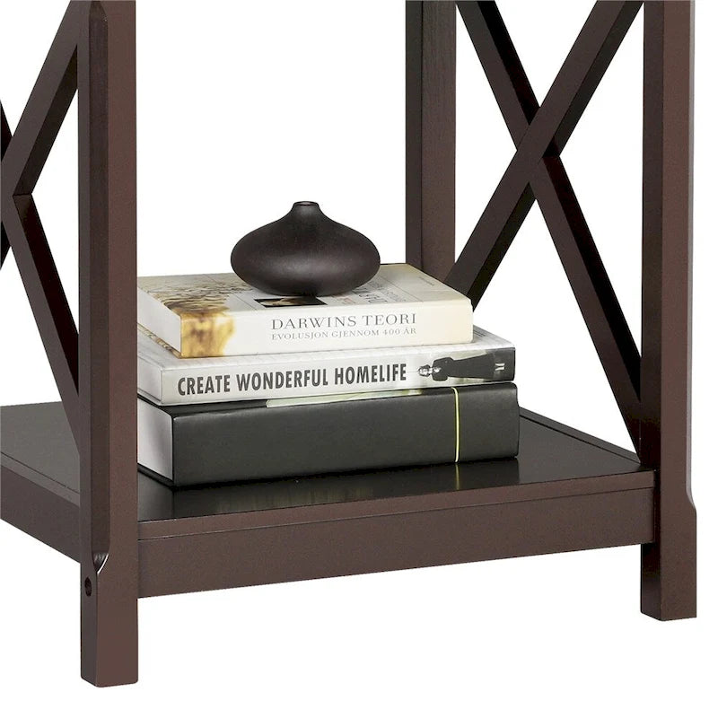 X Design Wood Coffee Side End Table with Storage Shelf