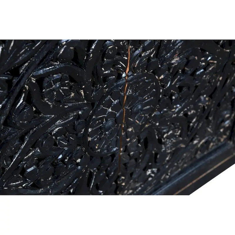 Black Hand Carved 4 Door Sideboard Cabinet