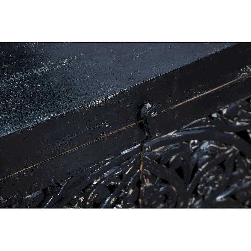 Black Hand Carved 4 Door Sideboard Cabinet