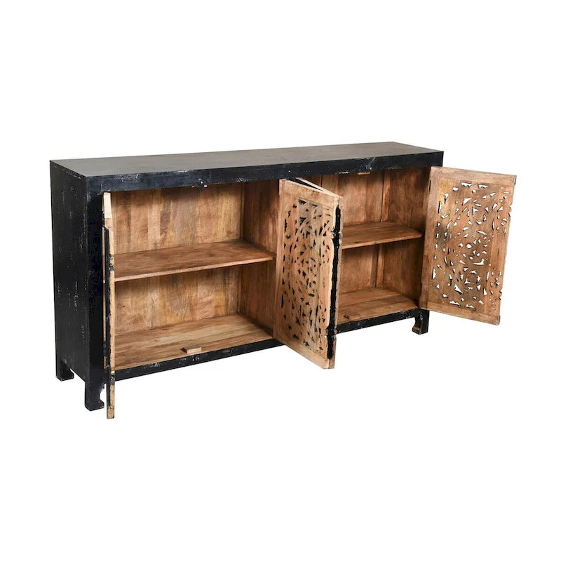 Black Hand Carved 4 Door Sideboard Cabinet