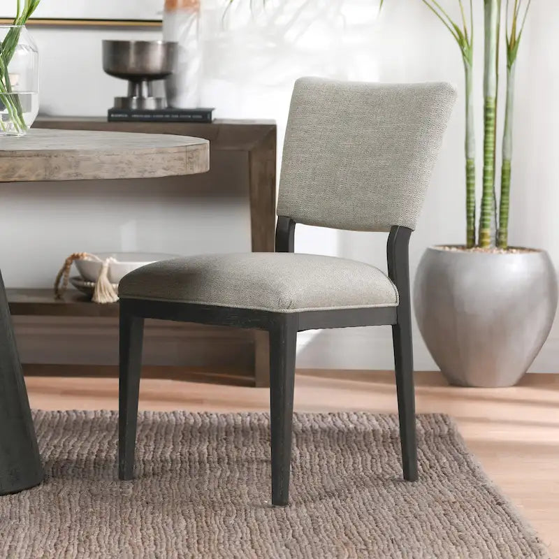 Upholstered Dining Chair Mid-Century Modern Linen Blend Wood Legs