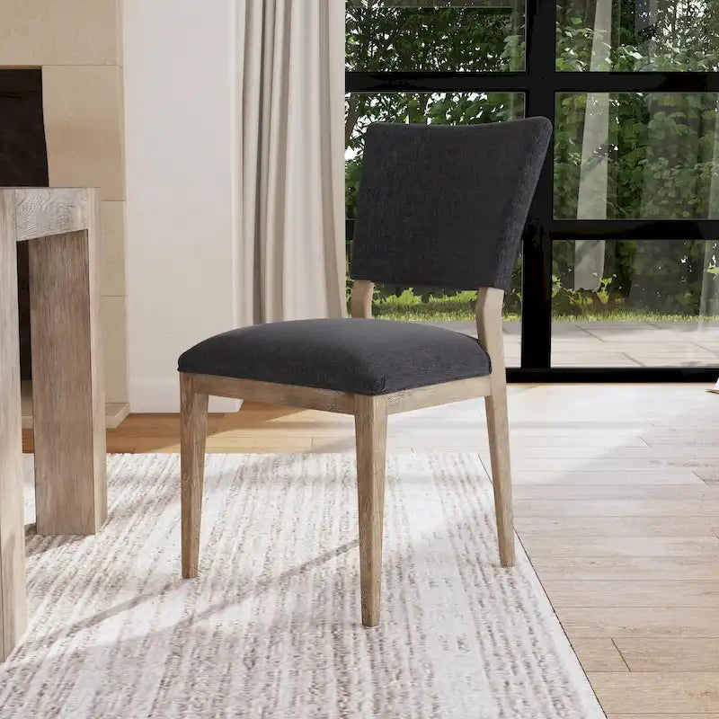Chaise de salle à manger capitonnée, style moderne du milieu du siècle, mélange lin et pieds en bois