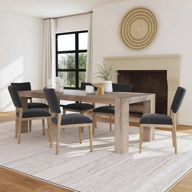 Upholstered Dining Chair Mid-Century Modern Linen Blend Wood Legs
