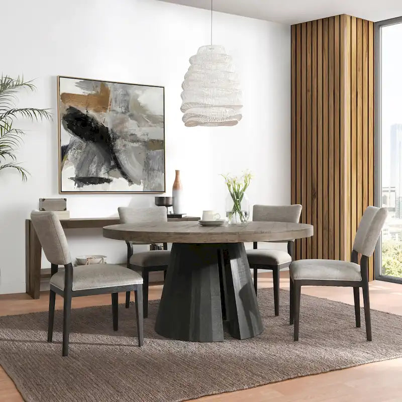 Upholstered Dining Chair Mid-Century Modern Linen Blend Wood Legs