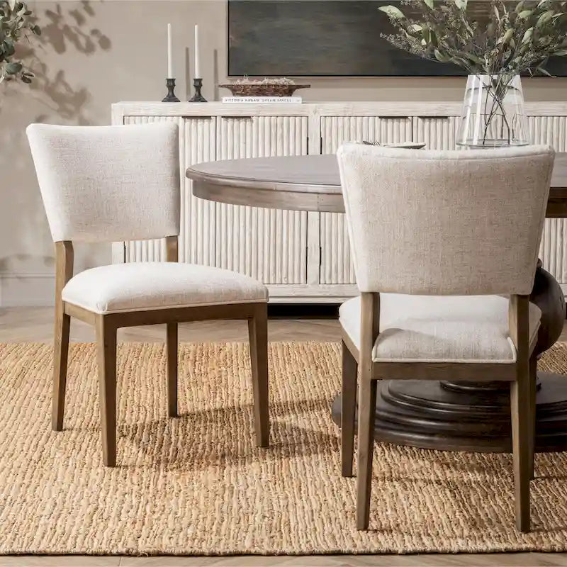 Upholstered Dining Chair Mid-Century Modern Linen Blend Wood Legs