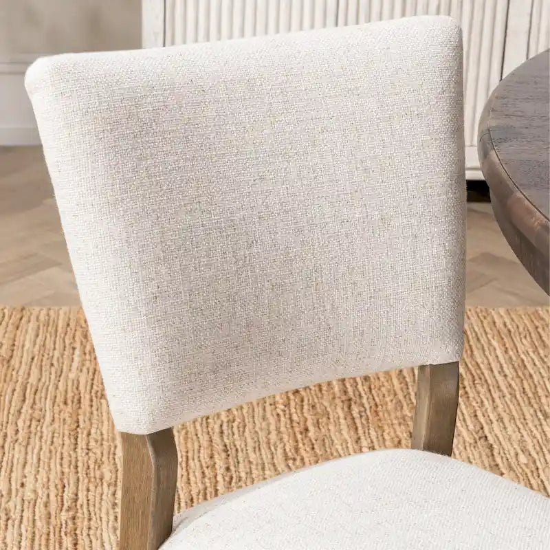Upholstered Dining Chair Mid-Century Modern Linen Blend Wood Legs