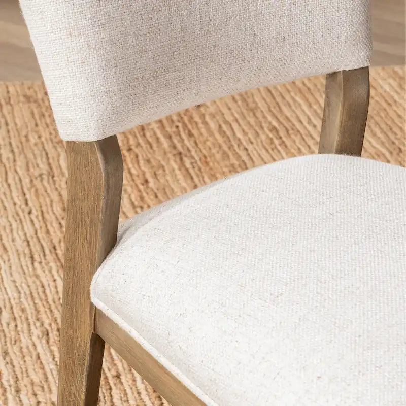 Upholstered Dining Chair Mid-Century Modern Linen Blend Wood Legs