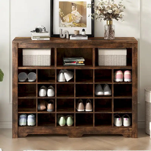 24 Shoe Cubby Console Shoe Cabinet with Curved Base Versatile Sideboard for Hallway Bedroom Living Room