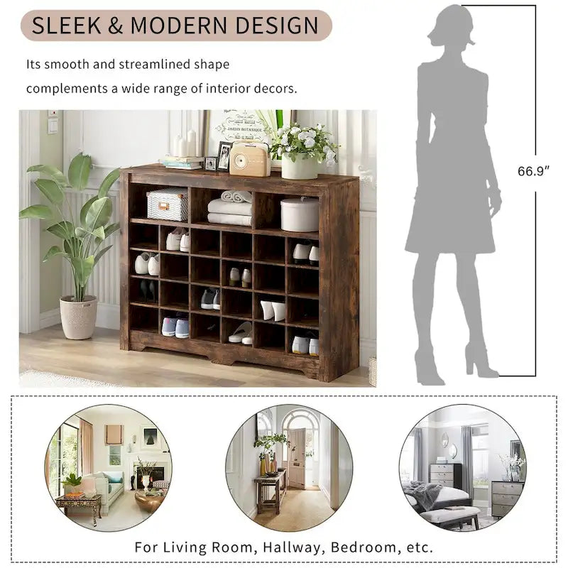 24 Shoe Cubby Console Shoe Cabinet with Curved Base Versatile Sideboard for Hallway Bedroom Living Room