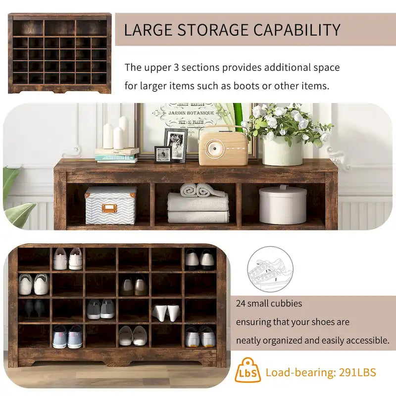 24 Shoe Cubby Console Shoe Cabinet with Curved Base Versatile Sideboard for Hallway Bedroom Living Room