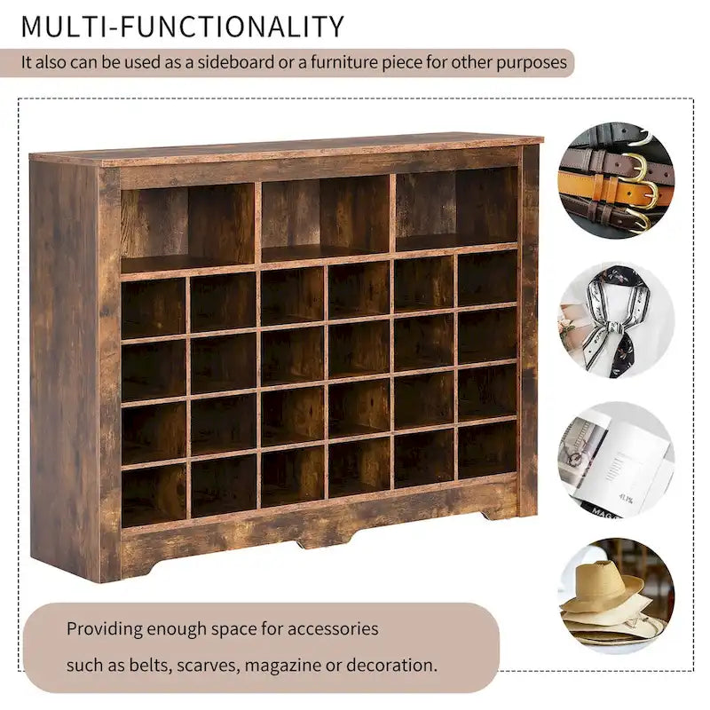 24 Shoe Cubby Console Shoe Cabinet with Curved Base Versatile Sideboard for Hallway Bedroom Living Room