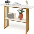 48 in 2-Tier Narrow Console Table with Faux Marble Shelves Gold Frame