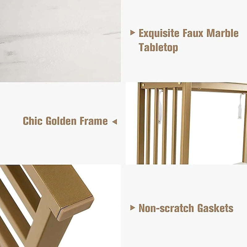 48 in 2-Tier Narrow Console Table with Faux Marble Shelves Gold Frame
