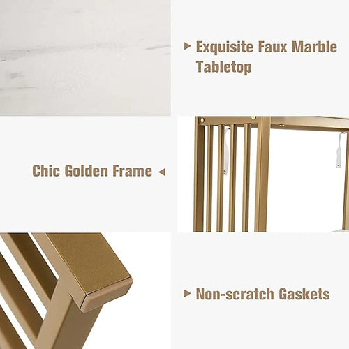 48 in 2-Tier Narrow Console Table with Faux Marble Shelves Gold Frame