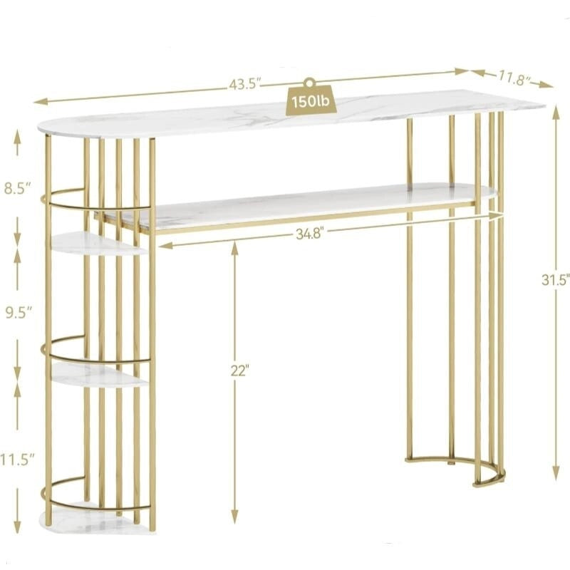 Console Table Gold Narrow Entryway Table with Storage and Shelves