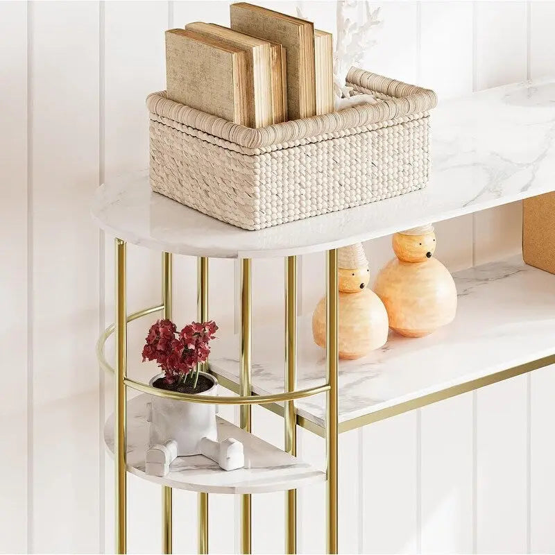Console Table Gold Narrow Entryway Table with Storage and Shelves