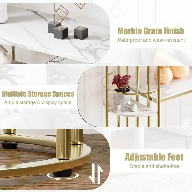 Console Table Gold Narrow Entryway Table with Storage and Shelves