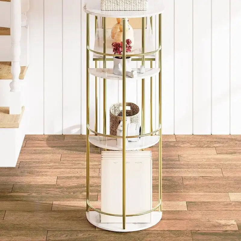 Console Table Gold Narrow Entryway Table with Storage and Shelves