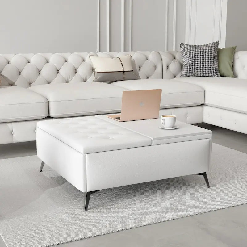 35 inch Wide Square Storage Ottoman Coffee Table with Lift Top
