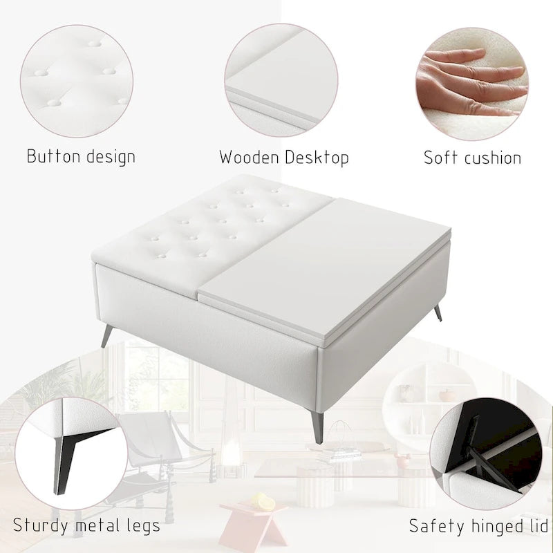 35 inch Wide Square Storage Ottoman Coffee Table with Lift Top